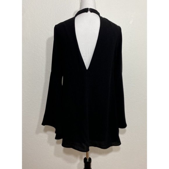 NWT Lulus Size Small Women Black Deep V-Neck Mini Lined Dress Bell Sleeve - Picture 5 of 11